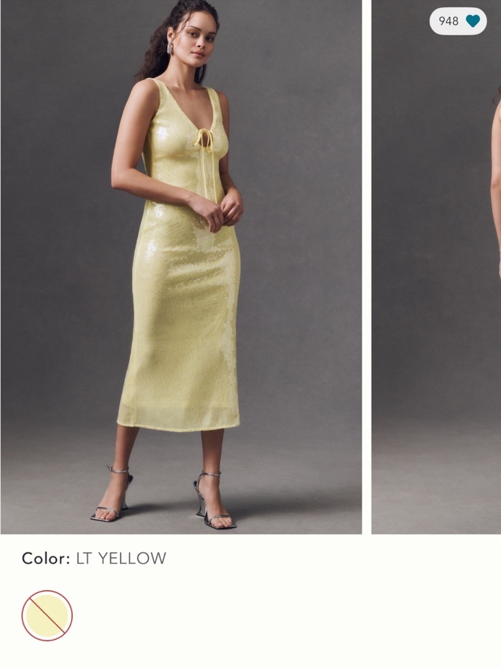 Bardot Light Yellow Sequin Midi Dress with Front Tie